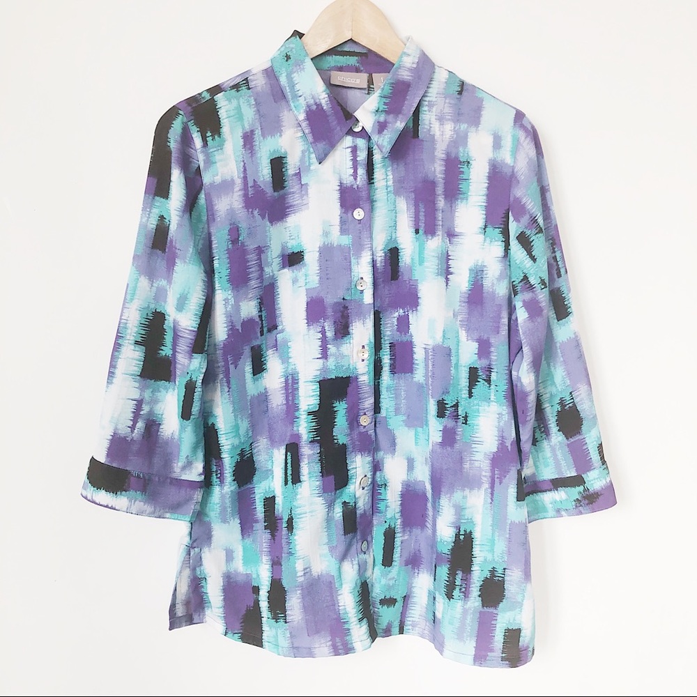 Chico’s Blouse Violet Ikat Print